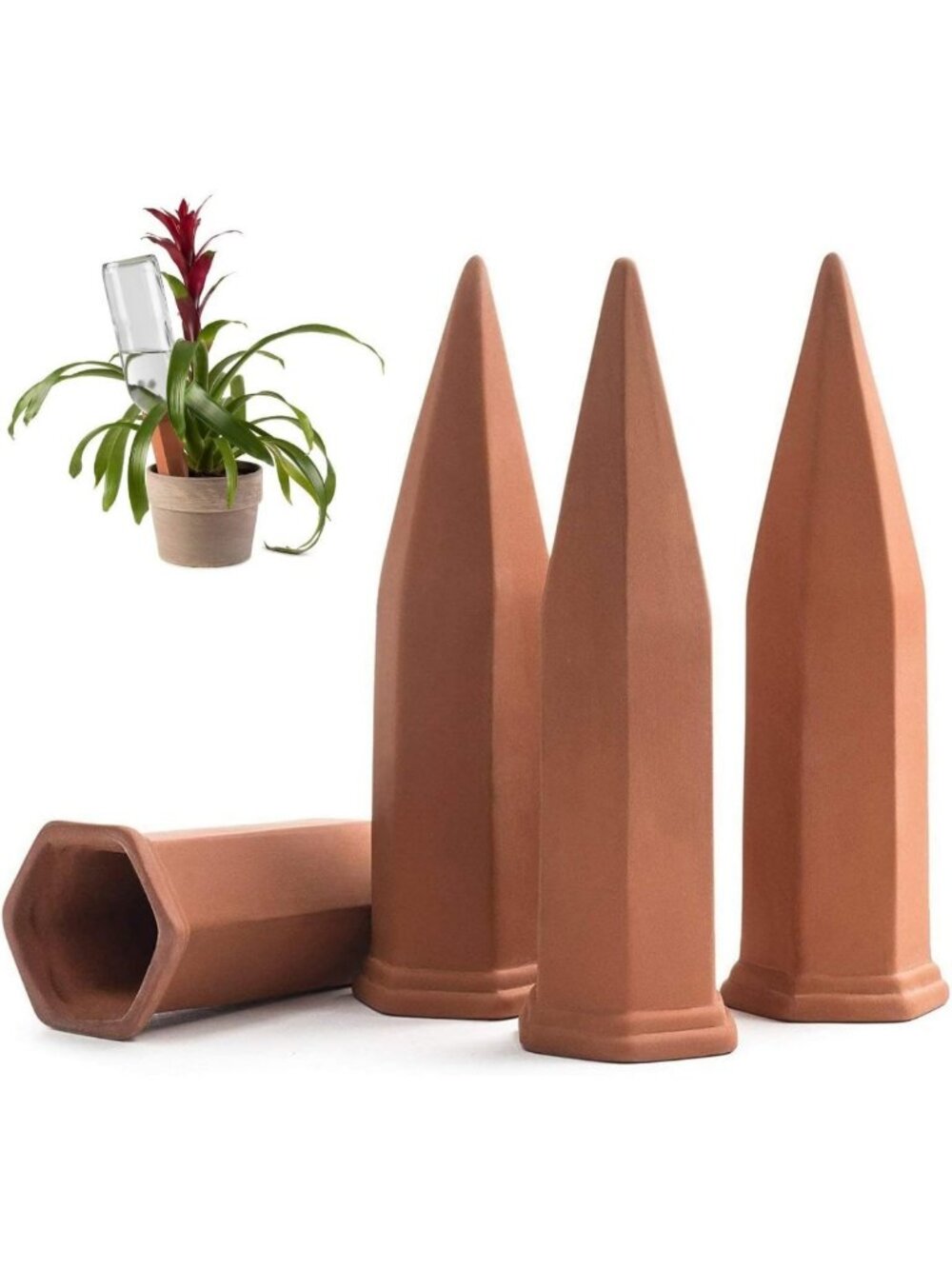 Self-Watering Terracotta Spikes (4 Pack) - Automatic Plant Waterer for